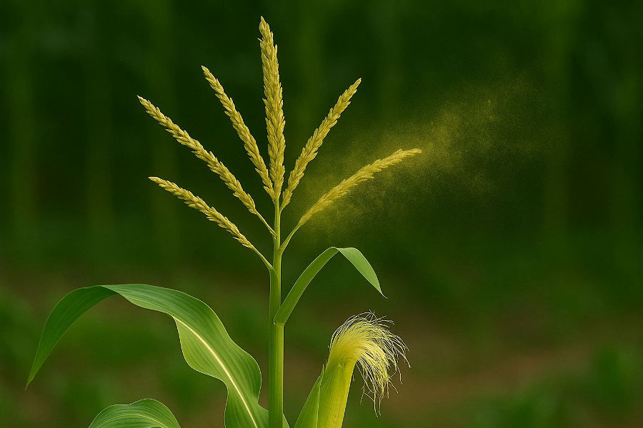 How does pollination occur in maize?